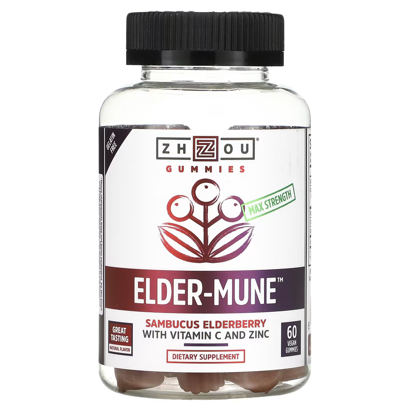 Zhou Nutrition, Максимальная сила Elder-Mune, бузина, 60 веганских жевательных таблеток zhou nutrition максимальная сила elder mune бузина 60 веганских жевательных таблеток
