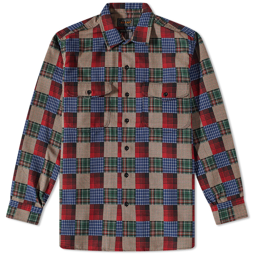 

Рубашка Beams Plus WORK Patchwork Like Dobby Check Shirt