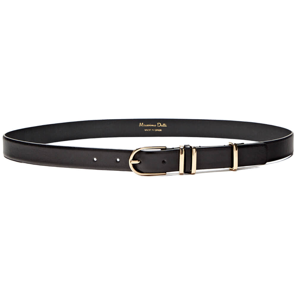 

Ремень Massimo Dutti Leather With Triple Belt Loop, черный
