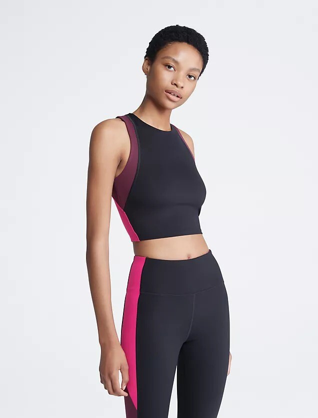 Спортивный топ Calvin Klein Performance Embrace Colorblock Cropped Tank, черный/розовый