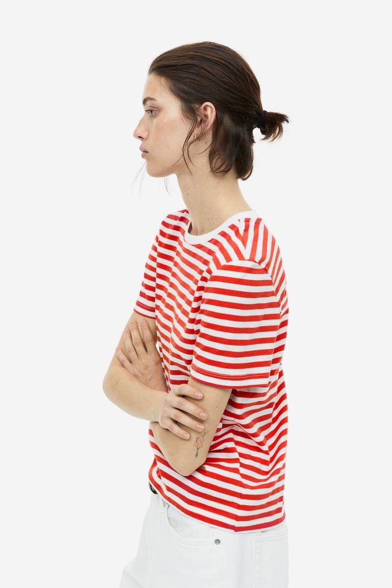 

Хлопковая футболка H&M, белая/красная полоска