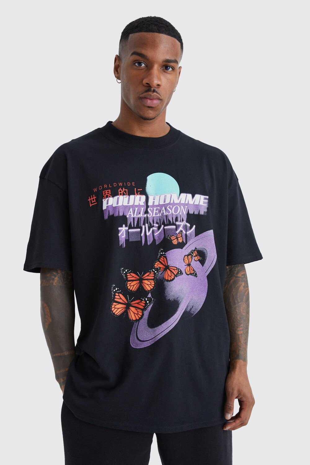 

Футболка оверсайз pour homme с графикой Boohoo, черный