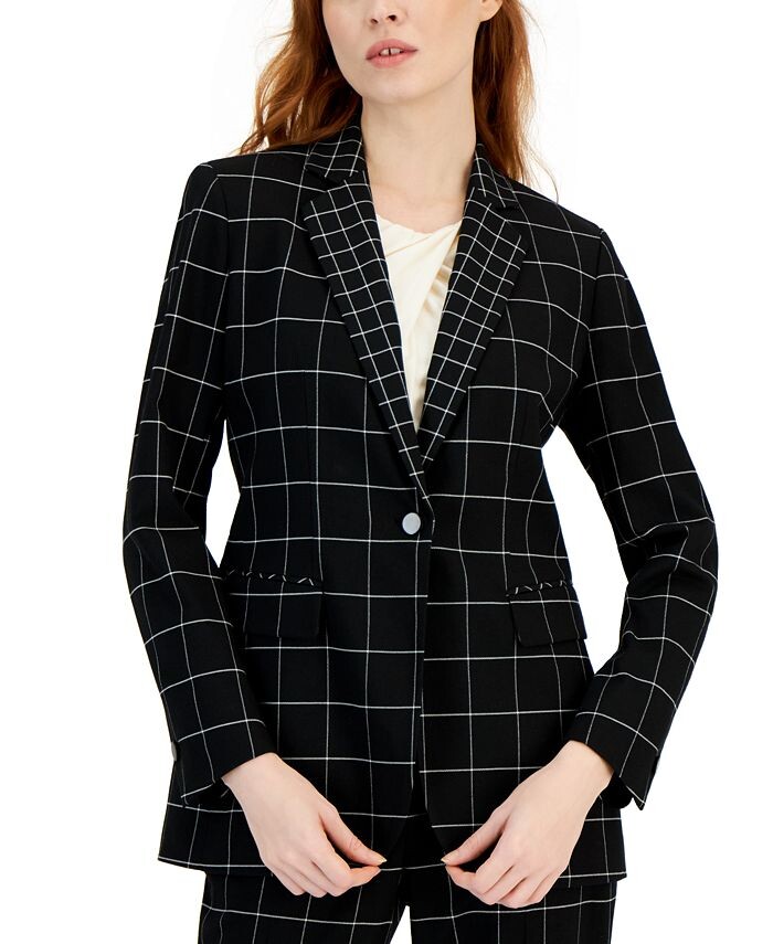 

Женский клетчатый пиджак на одной пуговице Anne Klein, черный