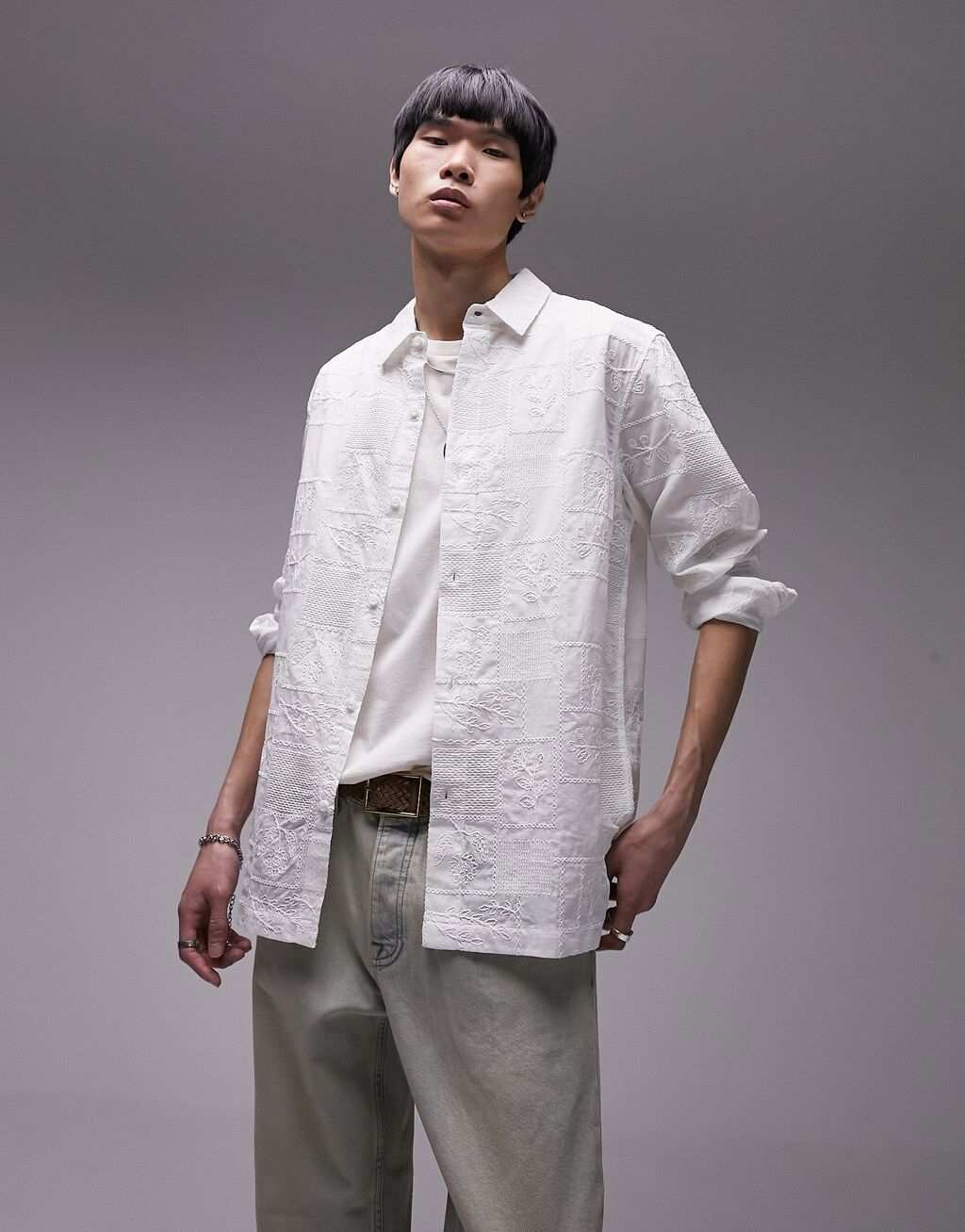 

Белая рубашка с длинными рукавами и вышивкой Topman