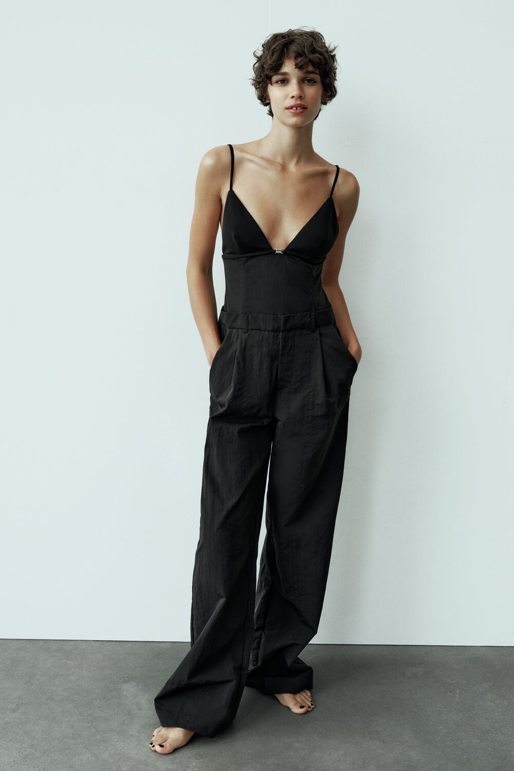 

Комбинированный комбинезон из нейлона ZARA, черный