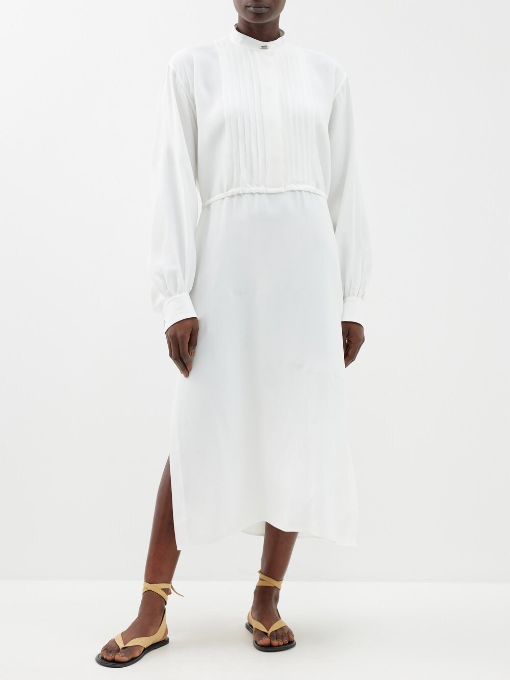 

Платье-туника с воротником-стойкой и комбинезоном спереди Jil Sander, белый