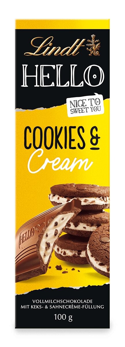 

Молочный шоколад Lindt Hello Cookies & Cream, кремовая начинка с кусочками печенья, 100г