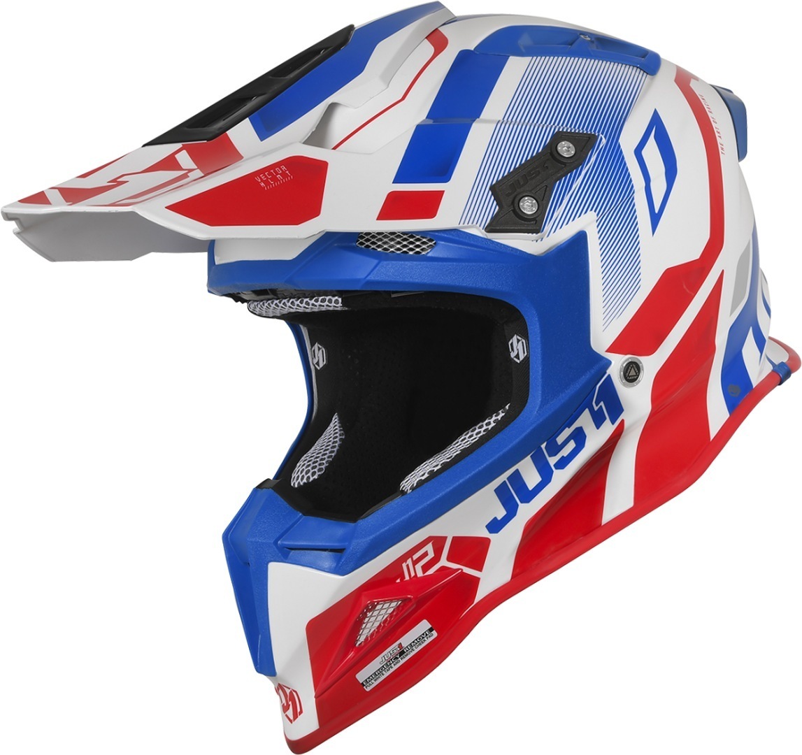 Шлем Just1 J12 Vector Мотокросс, бело-сине-красный