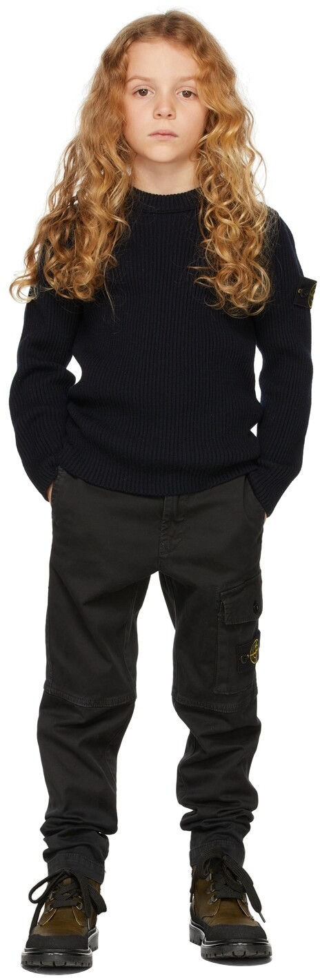 

Детский темно-синий вязаный свитер в рубчик Stone Island Junior
