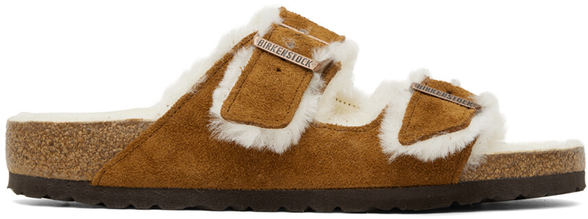 

Коричневые сандалии из овечьей шерсти Arizona Birkenstock
