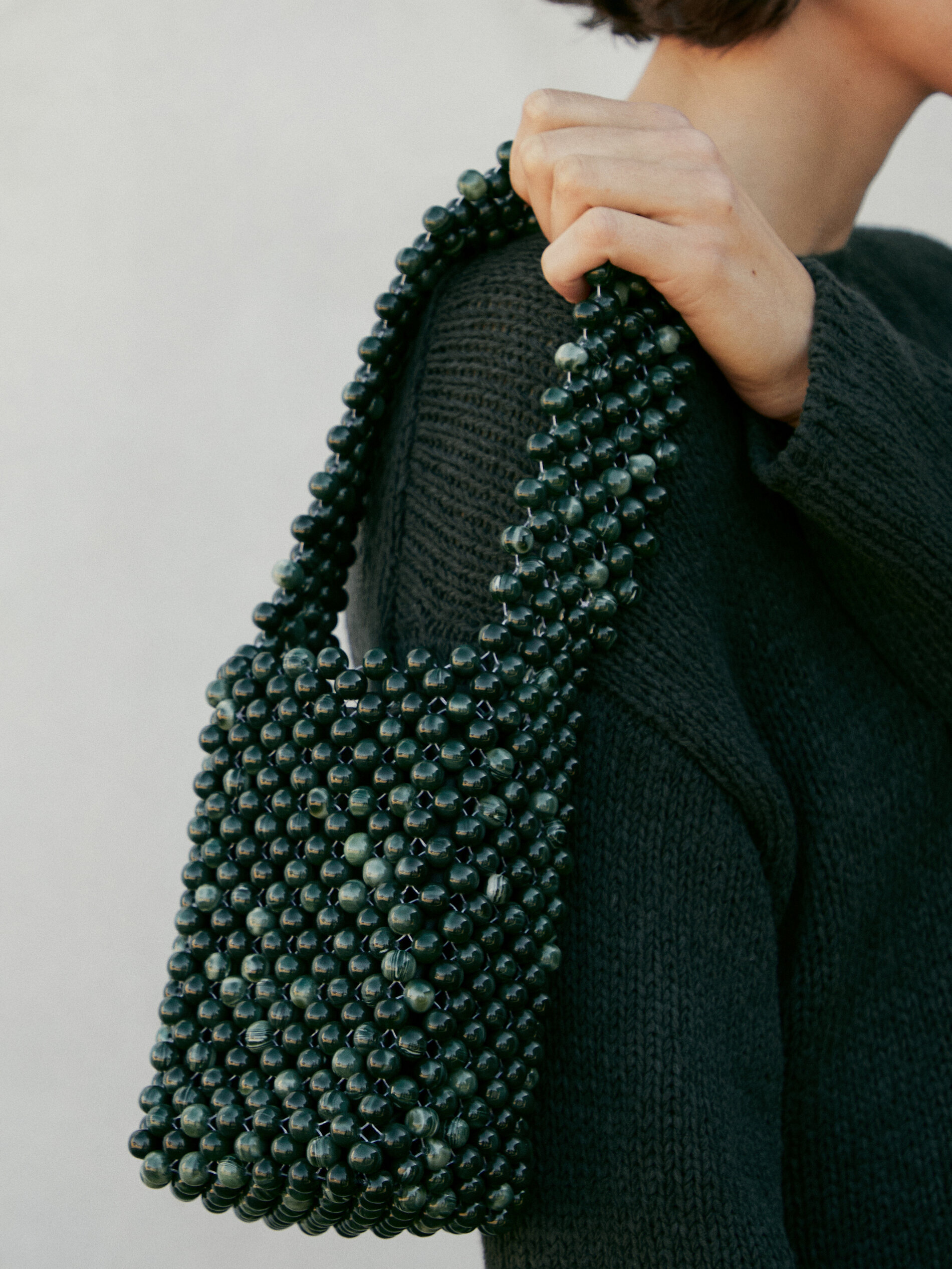 Сумка Massimo Dutti Shoulder With Beads, хаки