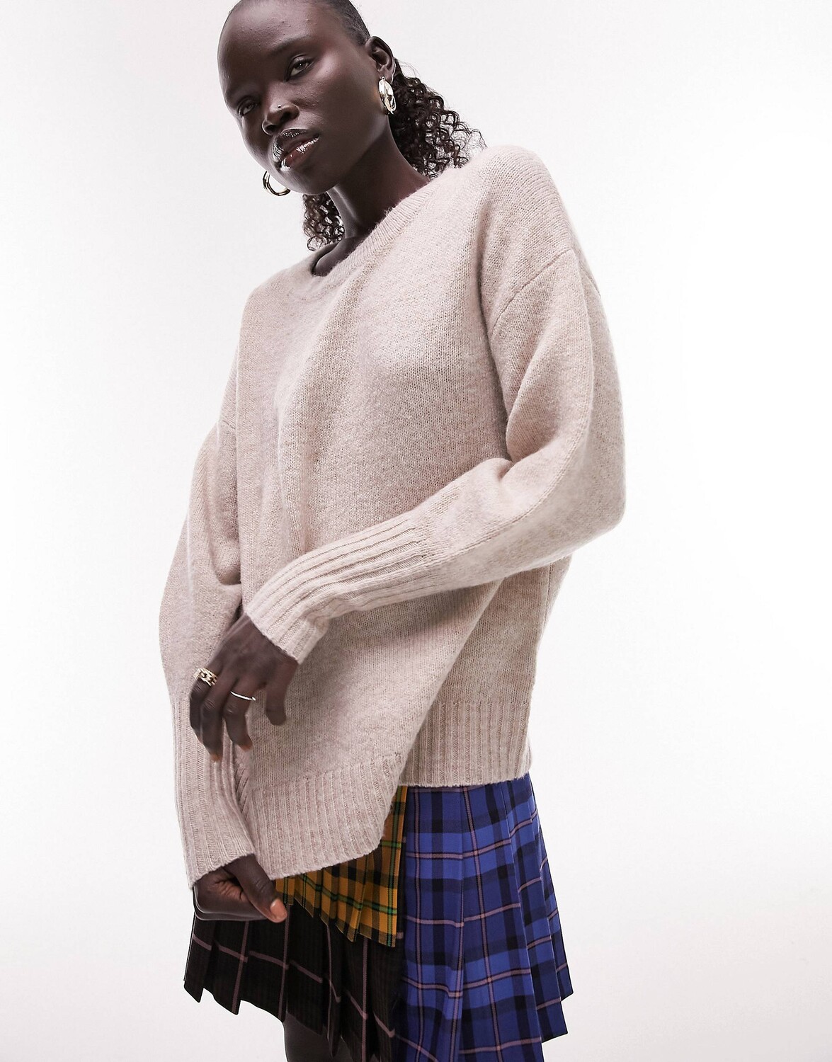

Норковый вязаный джемпер с круглым вырезом Topshop Petite