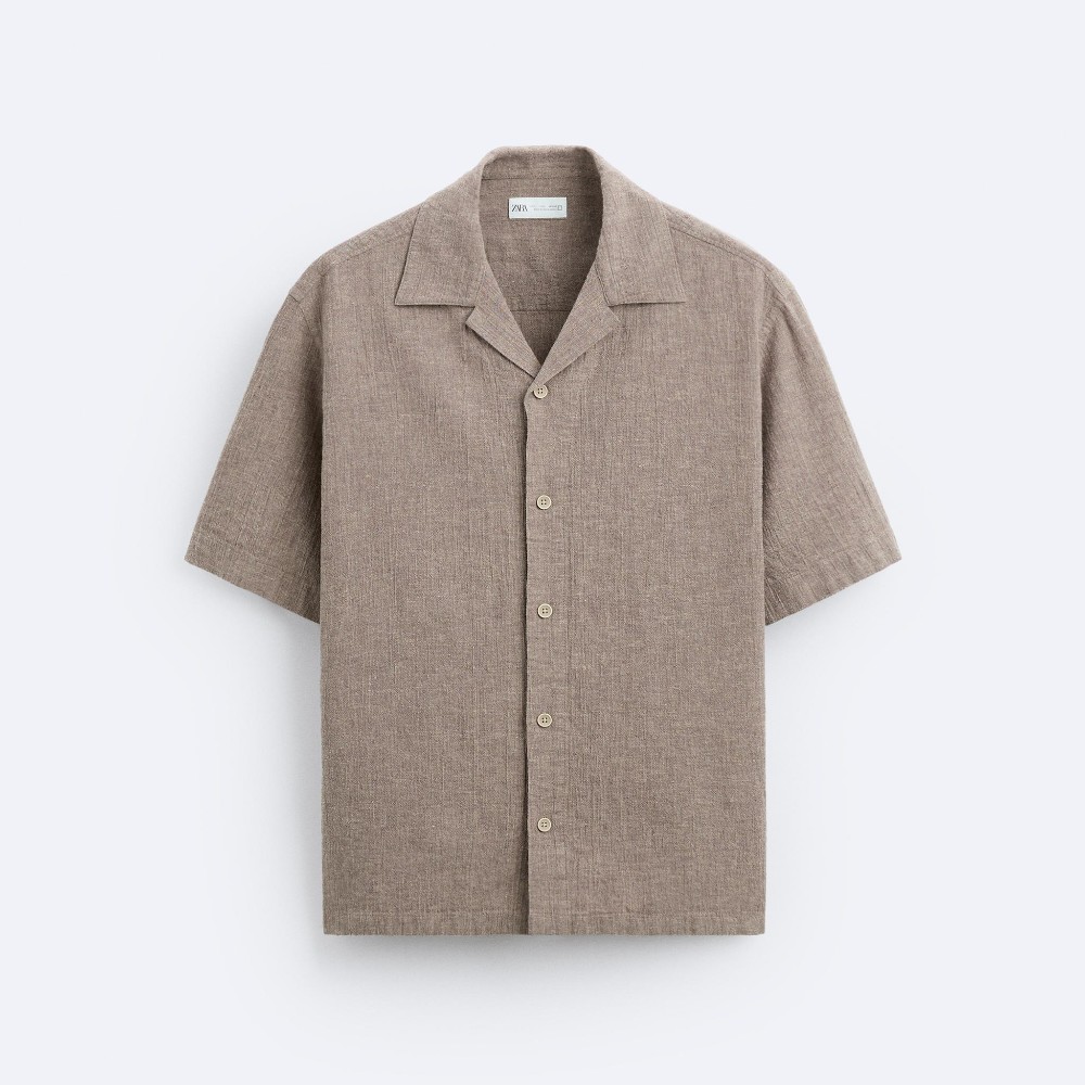 Рубашка Zara Cotton - Linen, фиолетово-коричневый