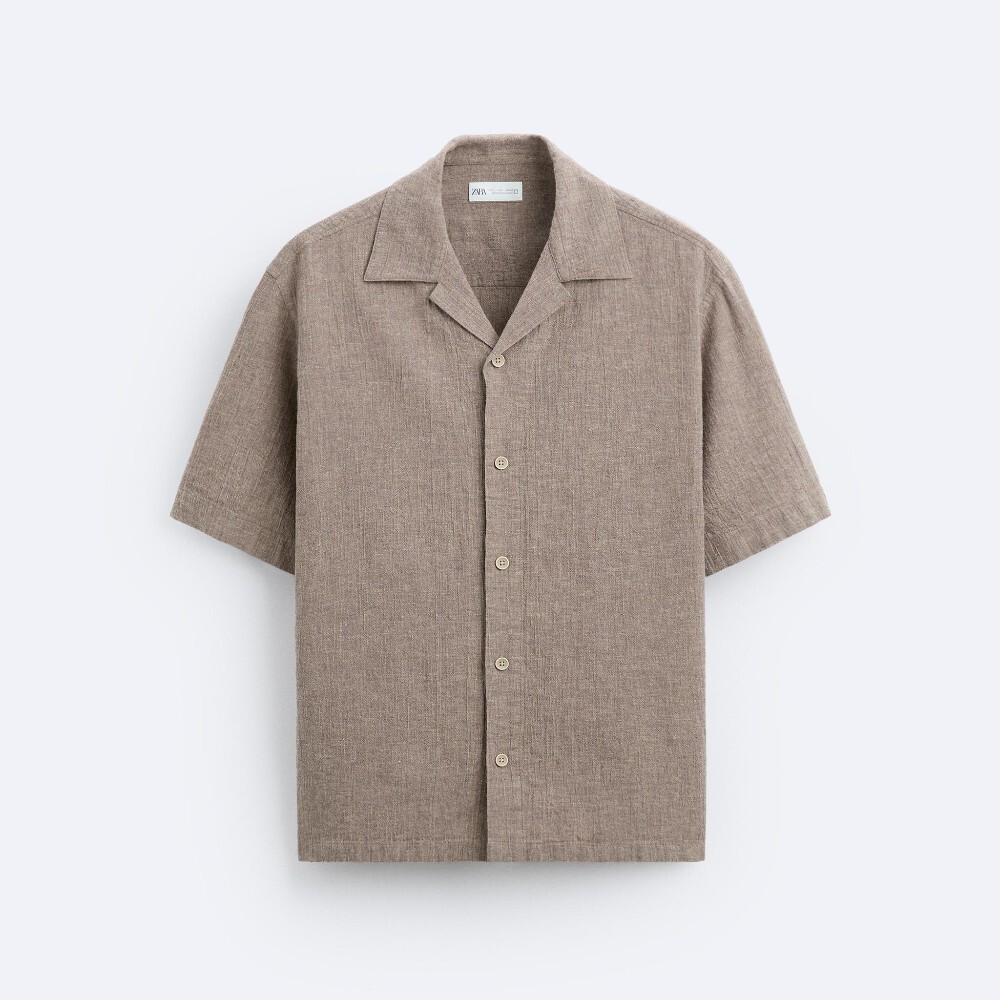 Рубашка Zara Cotton - Linen, фиолетово-коричневый рубашка zara textured linen cotton зеленый