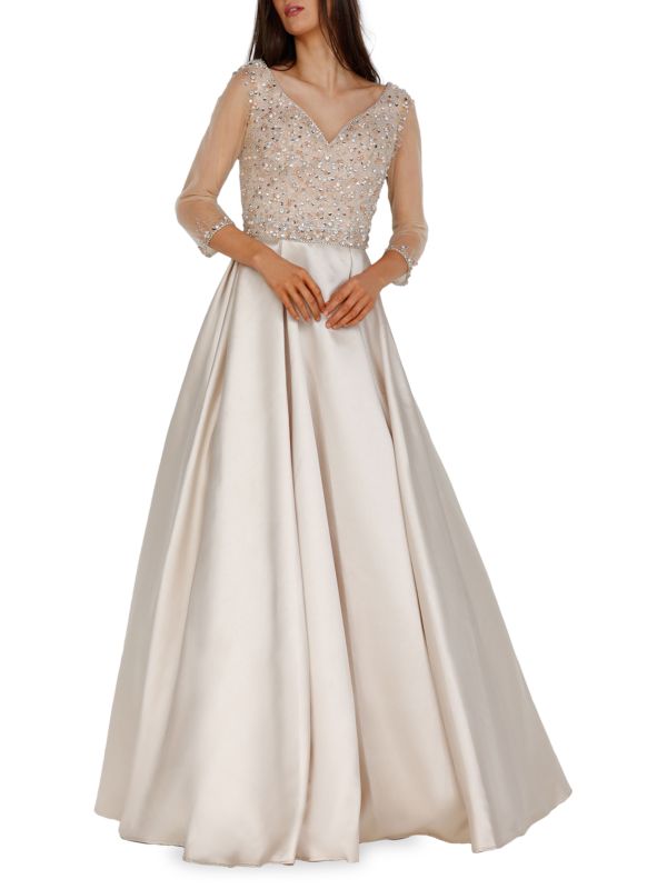 Украшенное атласное бальное платье для выпускного вечера Terani Couture Champagne