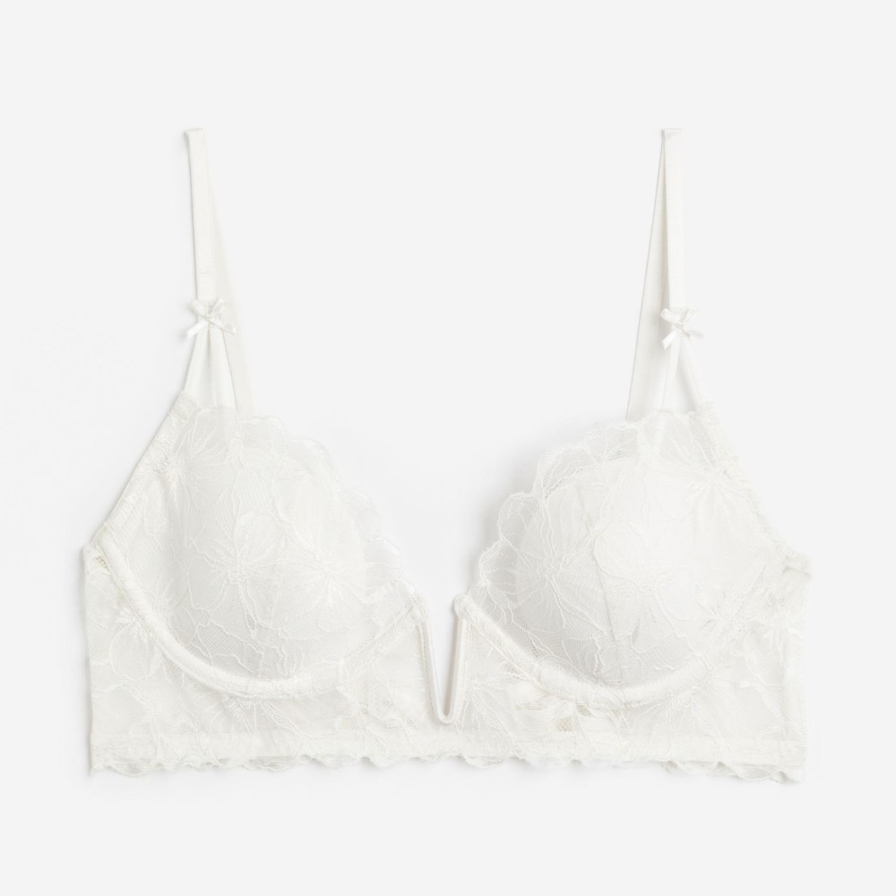 Бюстгальтер H&M Padded Underwire Lace, белый woman lace bras cropped tops wire free lace simple girls padded tube top simple no underwire wild underwear