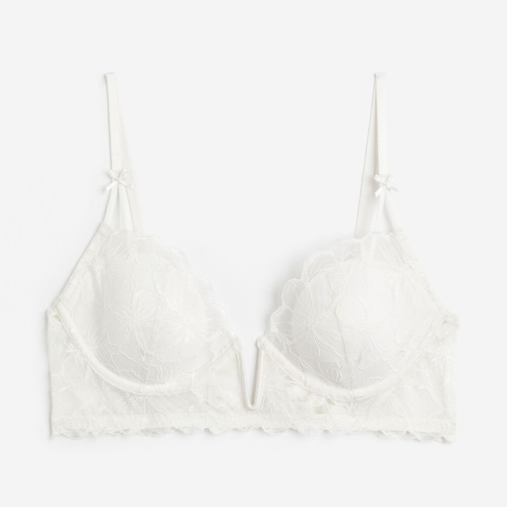 Бюстгальтер H&M Padded Underwire Lace, белый бюстгальтер oysho eyelash lace classic with underwire синий