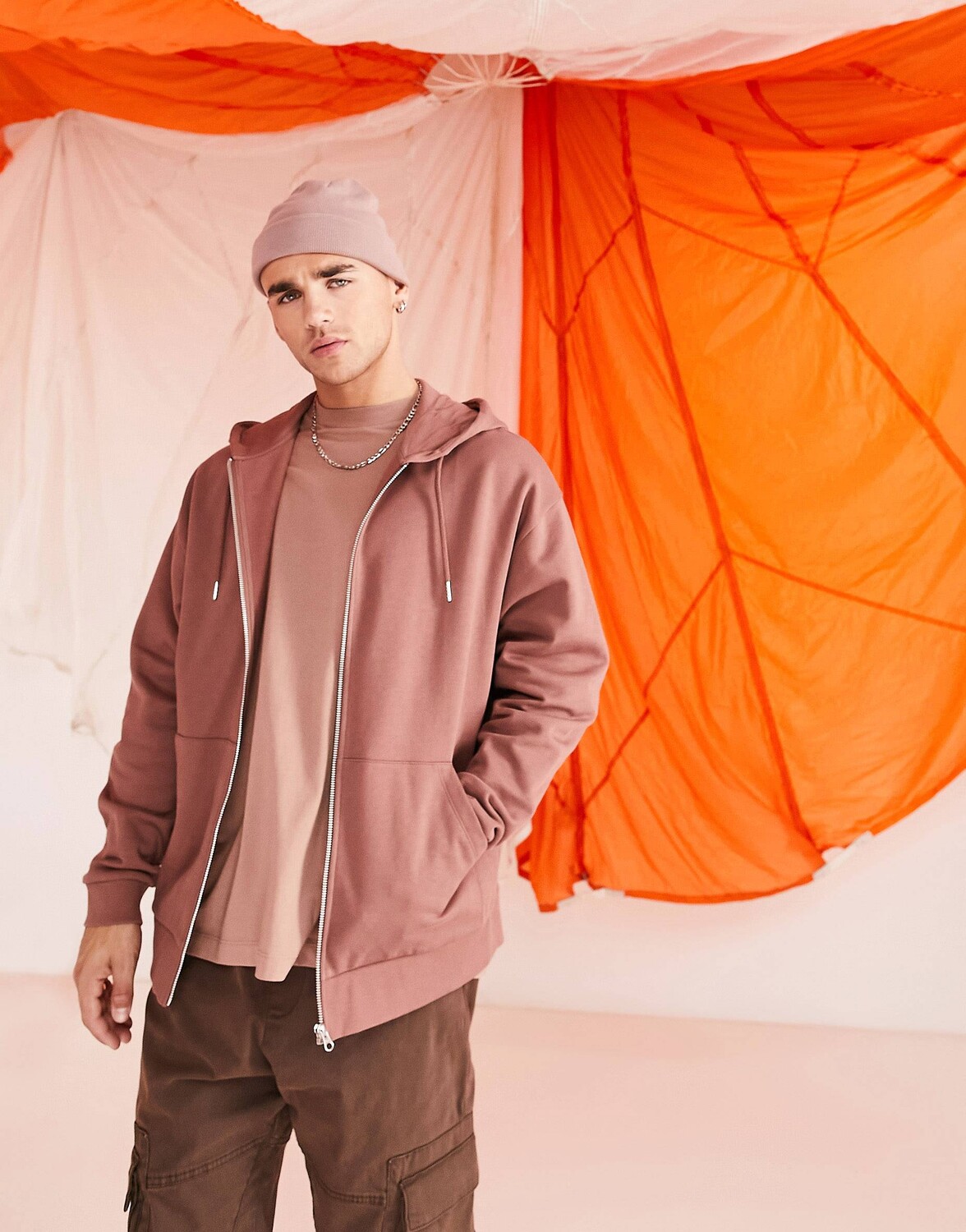 

Коричневая толстовка со сквозной молнией ASOS DESIGN, Коричневый