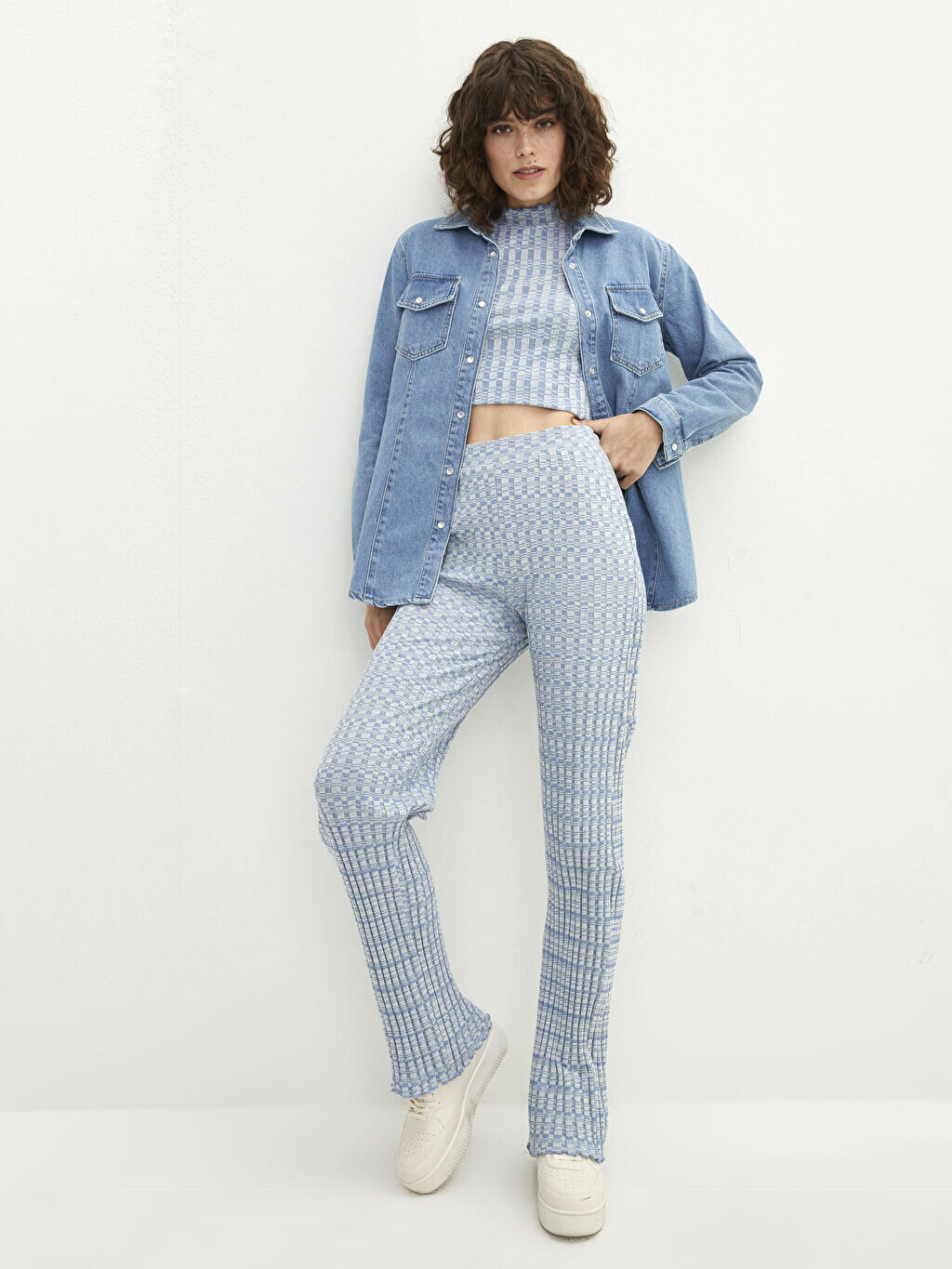 

Стандартные женские брюки с рисунком и эластичной резинкой на талии LCW Casual, Серый