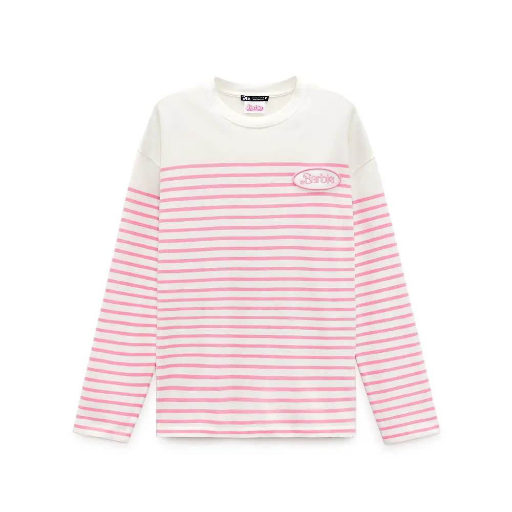 

Футболка Zara Barbie The Movie Warner Bros. Striped, розовый/белый