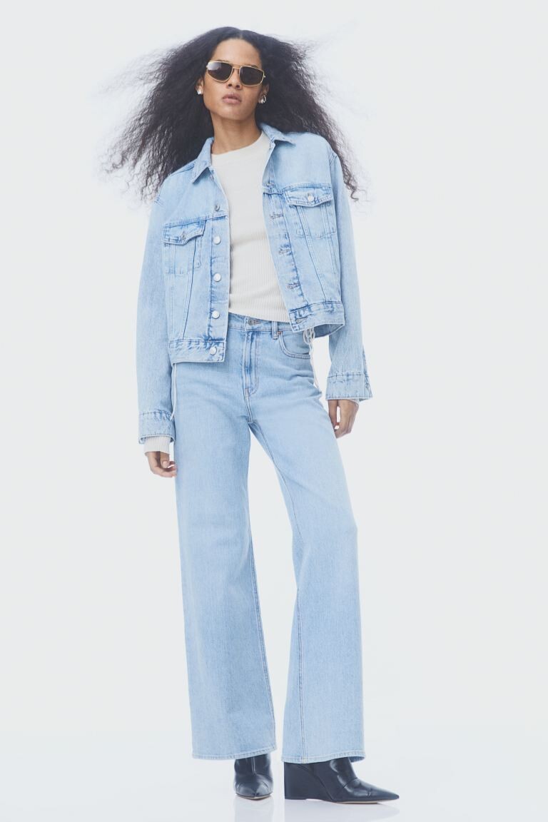 

Широкие высокие джинсы H&M, светло-голубой деним