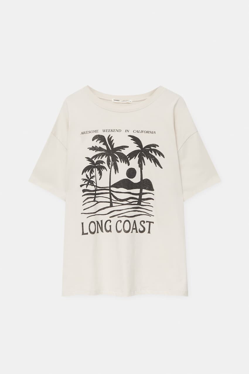

Футболка с коротким рукавом Pull&Bear Palm Tree, бледно-серый