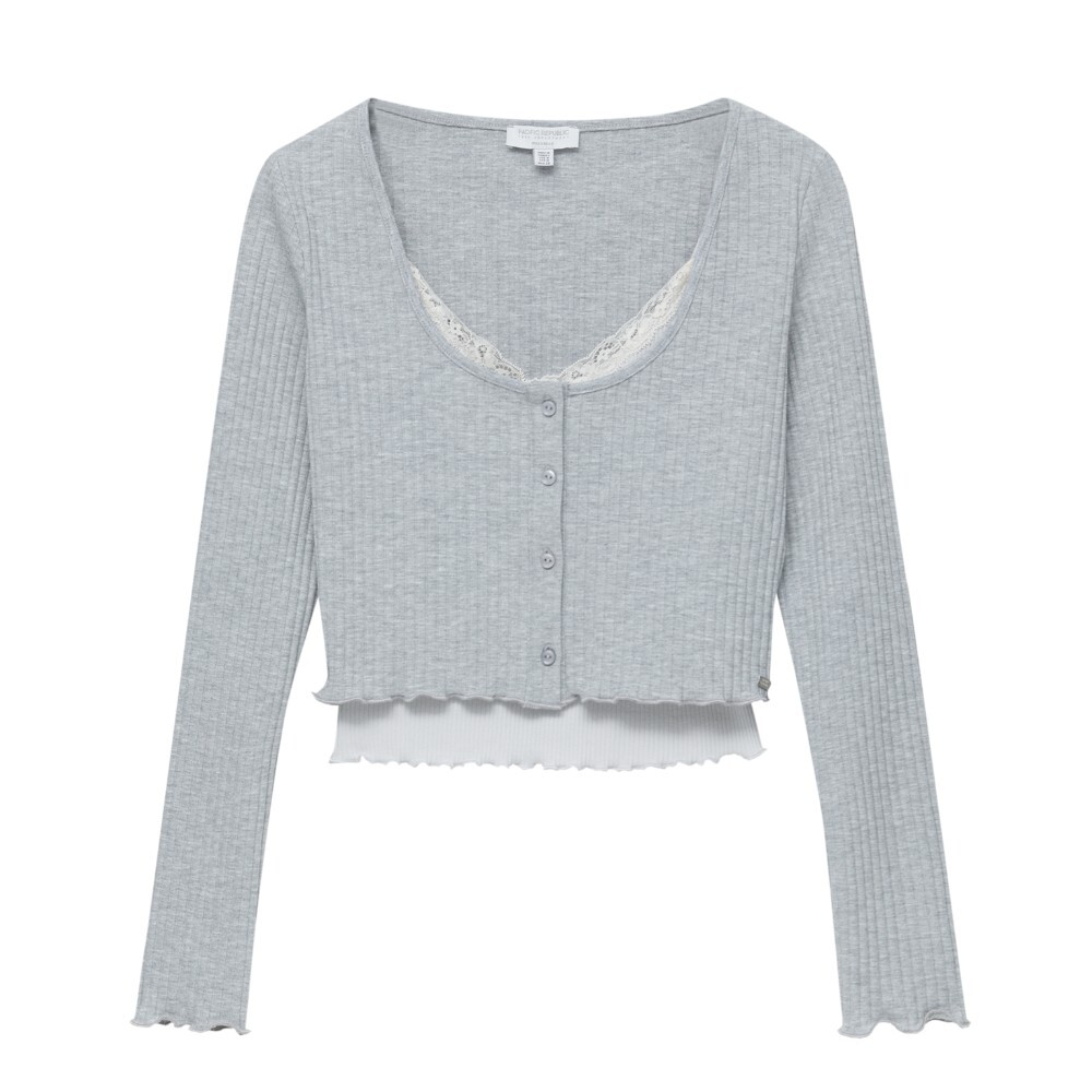 

Лонгслив Pull&Bear Double, серый