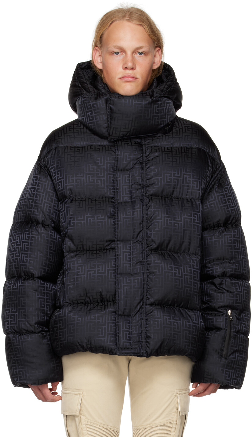 

Черная куртка-пуховик с монограммой Balmain, Черный