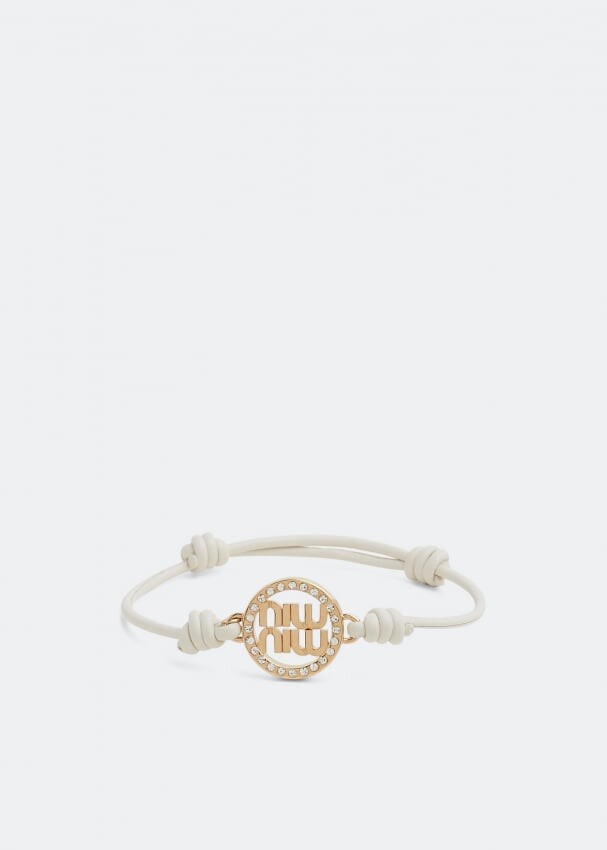 

Браслет MIU MIU Logo leather and metal bracelet, белый