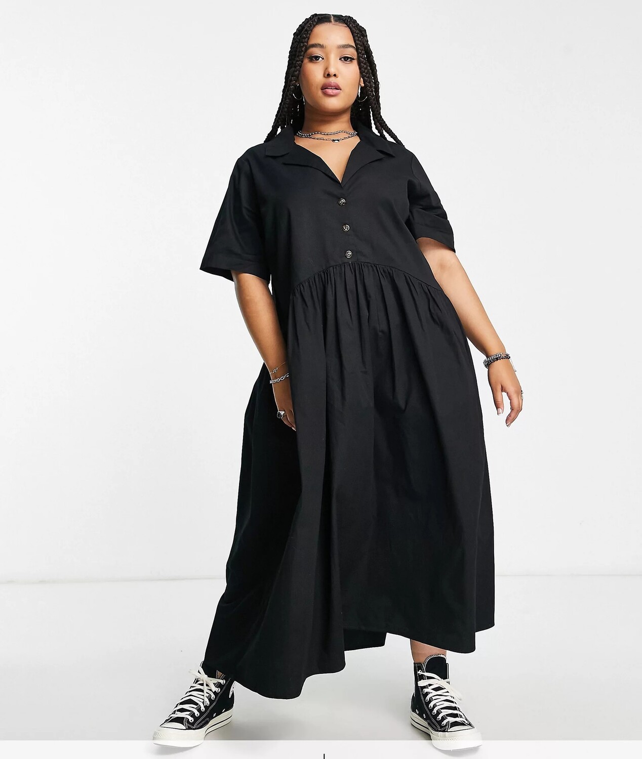 

Платье Asos Design Curve Twill Collared Button Midi Smock, черный