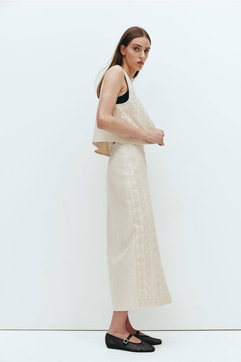 Вышитая льняная юбка H&M, бежевый юбка alain manoukian льняная 42 размер