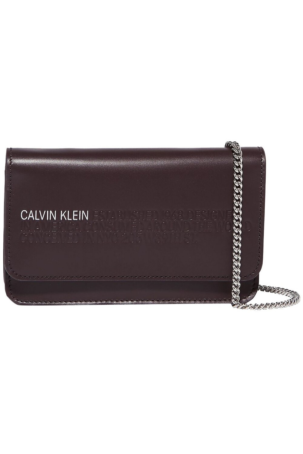 

Миниатюрная кожаная сумка через плечо с тиснением Calvin Klein, мерло