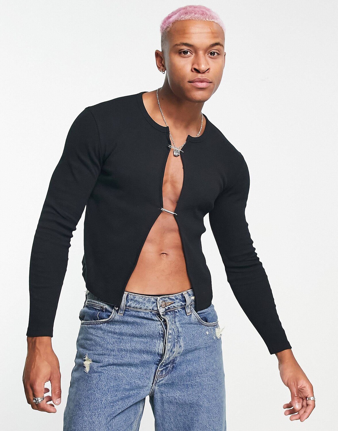 

Черный кардиган с длинными рукавами и булавками ASOS DESIGN