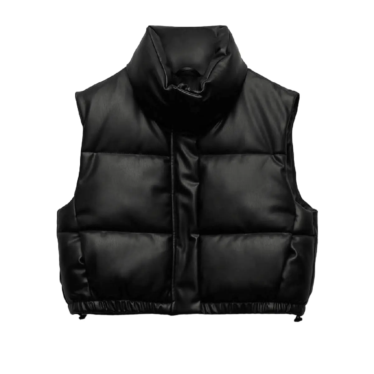 

Короткий жилет Zara Faux Leather Puffer, черный