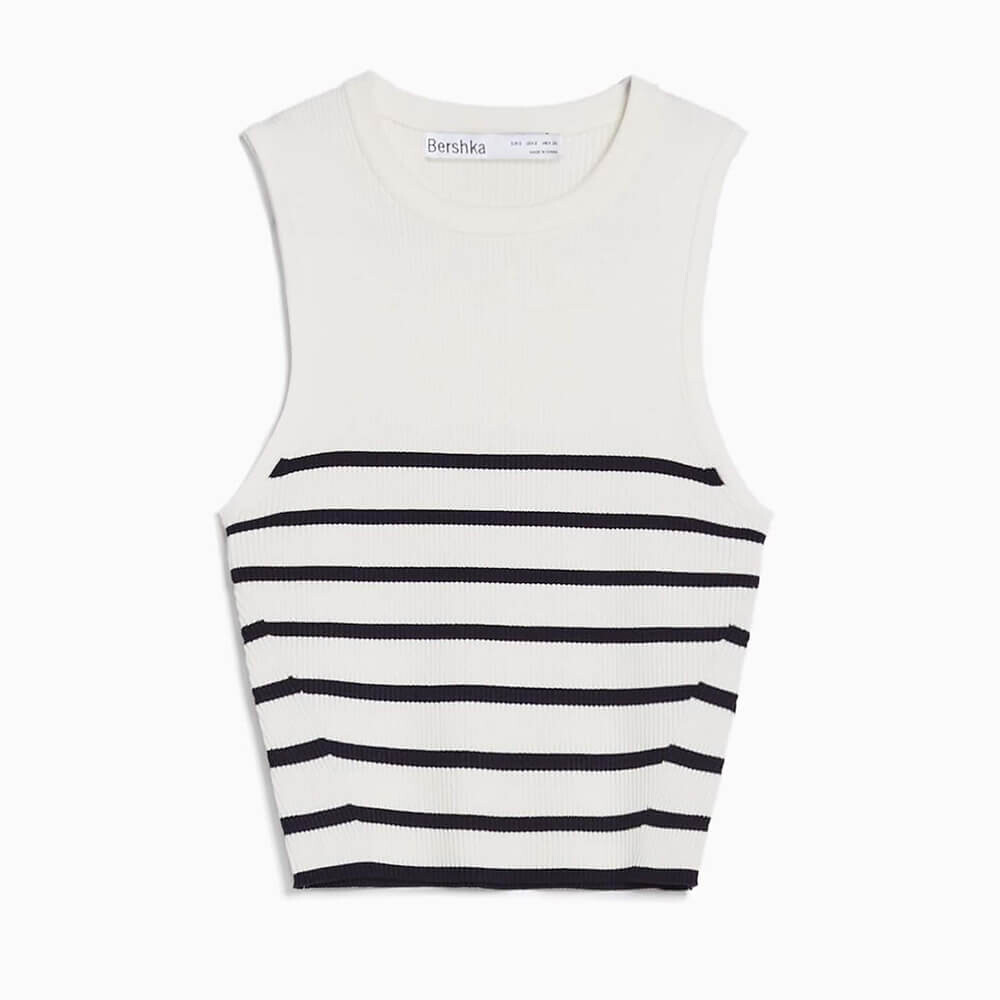 

Топ Bershka Striped Knit Sleeveless, кремовый