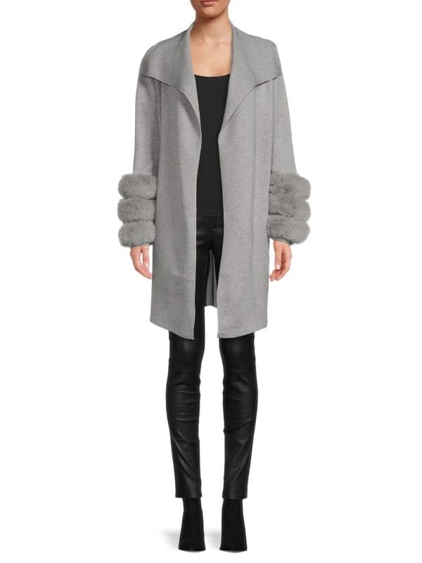 

Открытая передняя тряпка с отделкой из искусственного меха Saks Fifth Avenue Flannel