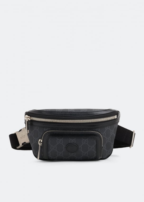 сандалии gucci interlocking g slide sandals коричневый Ремень GUCCI Interlocking G belt bag, черный