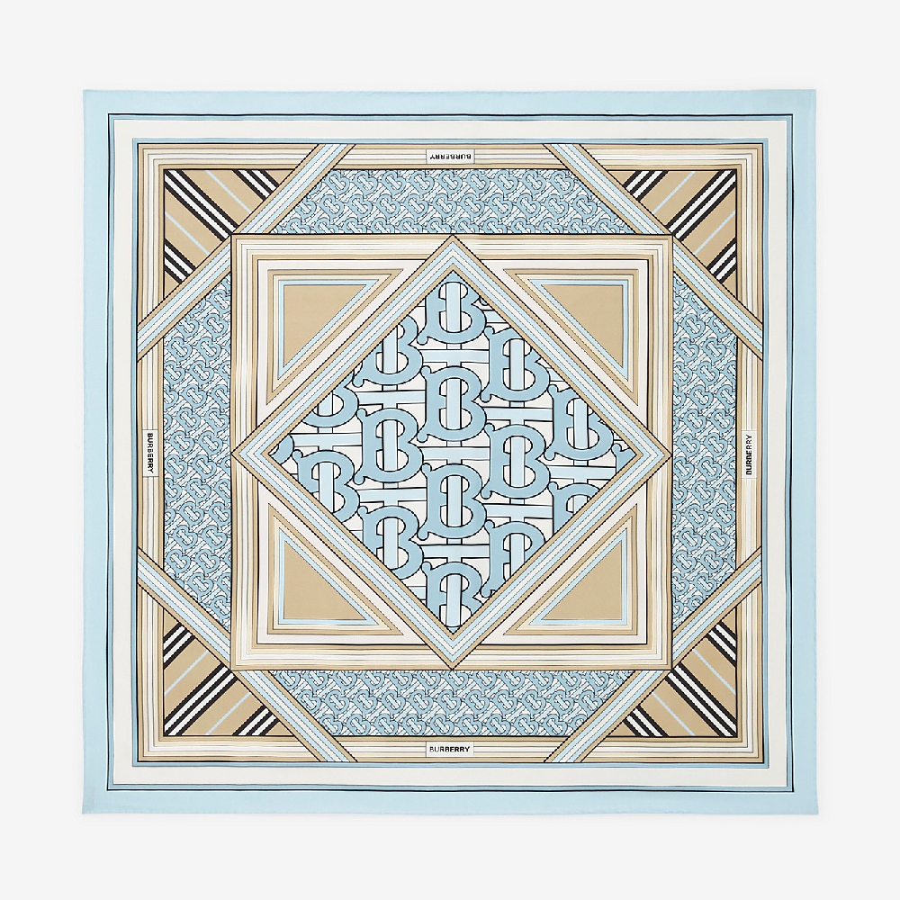 Платок Burberry Montage Print Silk, голубойбежевый