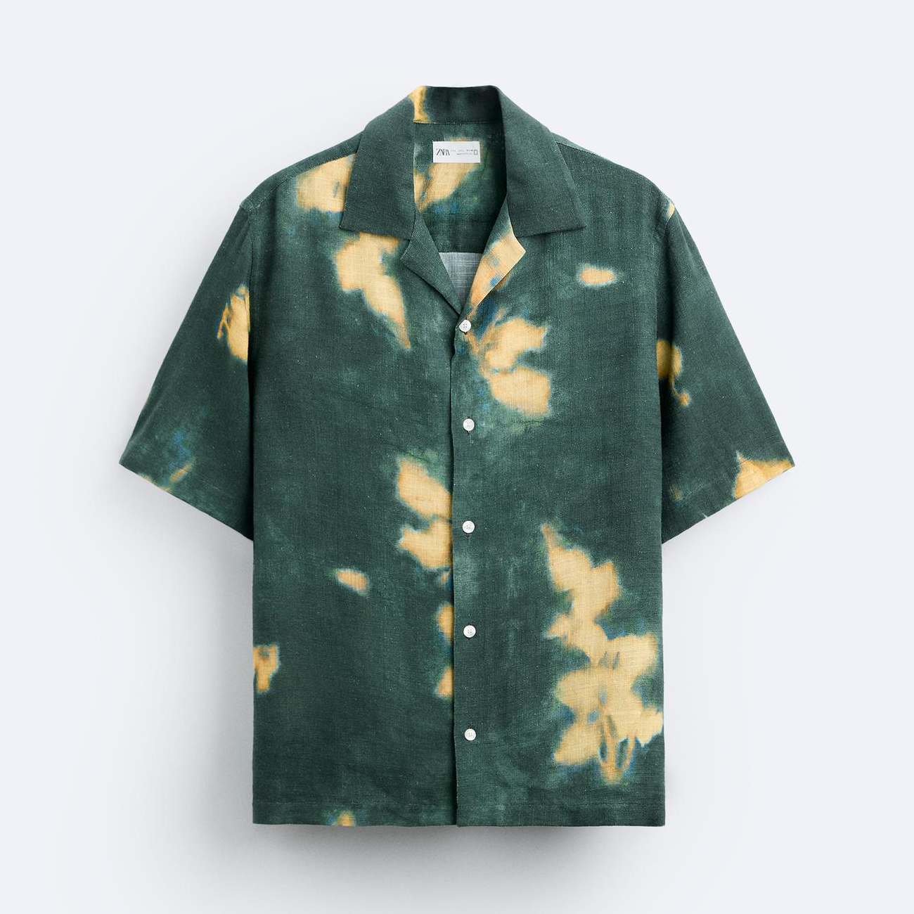 Рубашка Zara Printed Linen/viscose, зеленый рубашка zara viscose linen blend черный