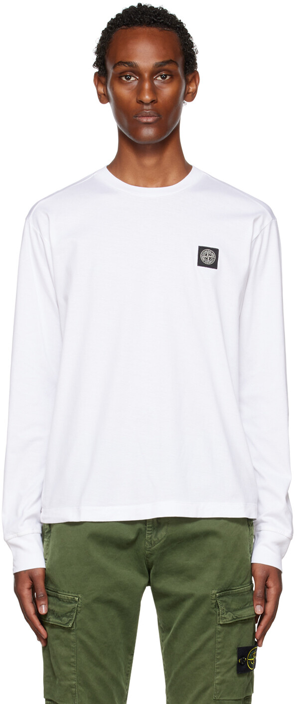 

Белая футболка с длинным рукавом с нашивками Stone Island