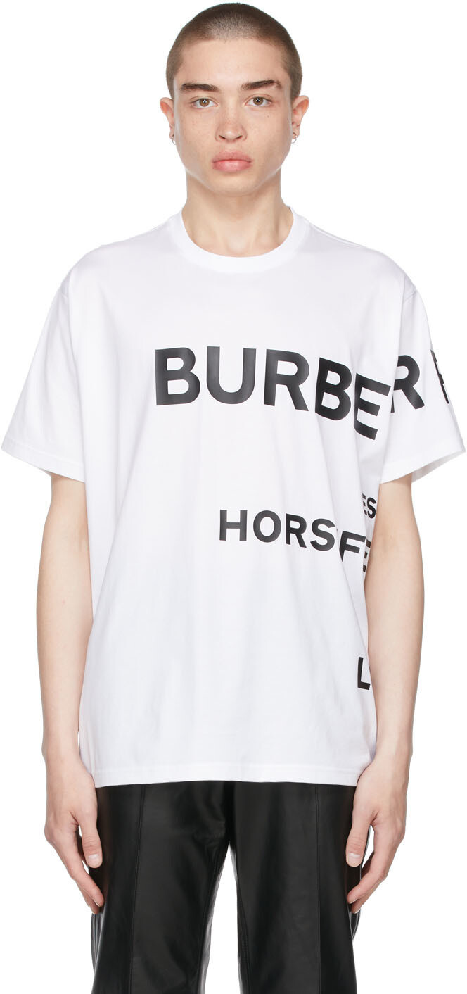 

Белая футболка оверсайз с принтом Horseferry Burberry