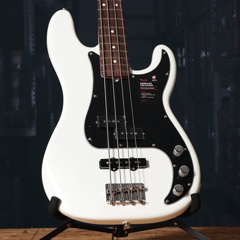 Прецизионная бас-гитара Fender American Performer Series с накладкой из палисандра в цвете Arctic White American Performer Precision Bass with Rosewood Fretboard