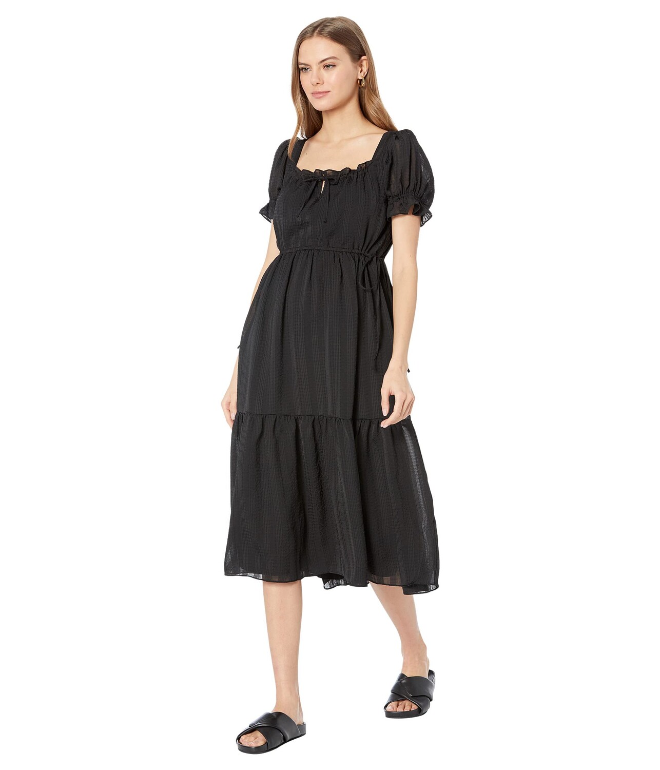 

Платье Madewell, Square-Neck Tiered Midi Dress in Textured Seersucker