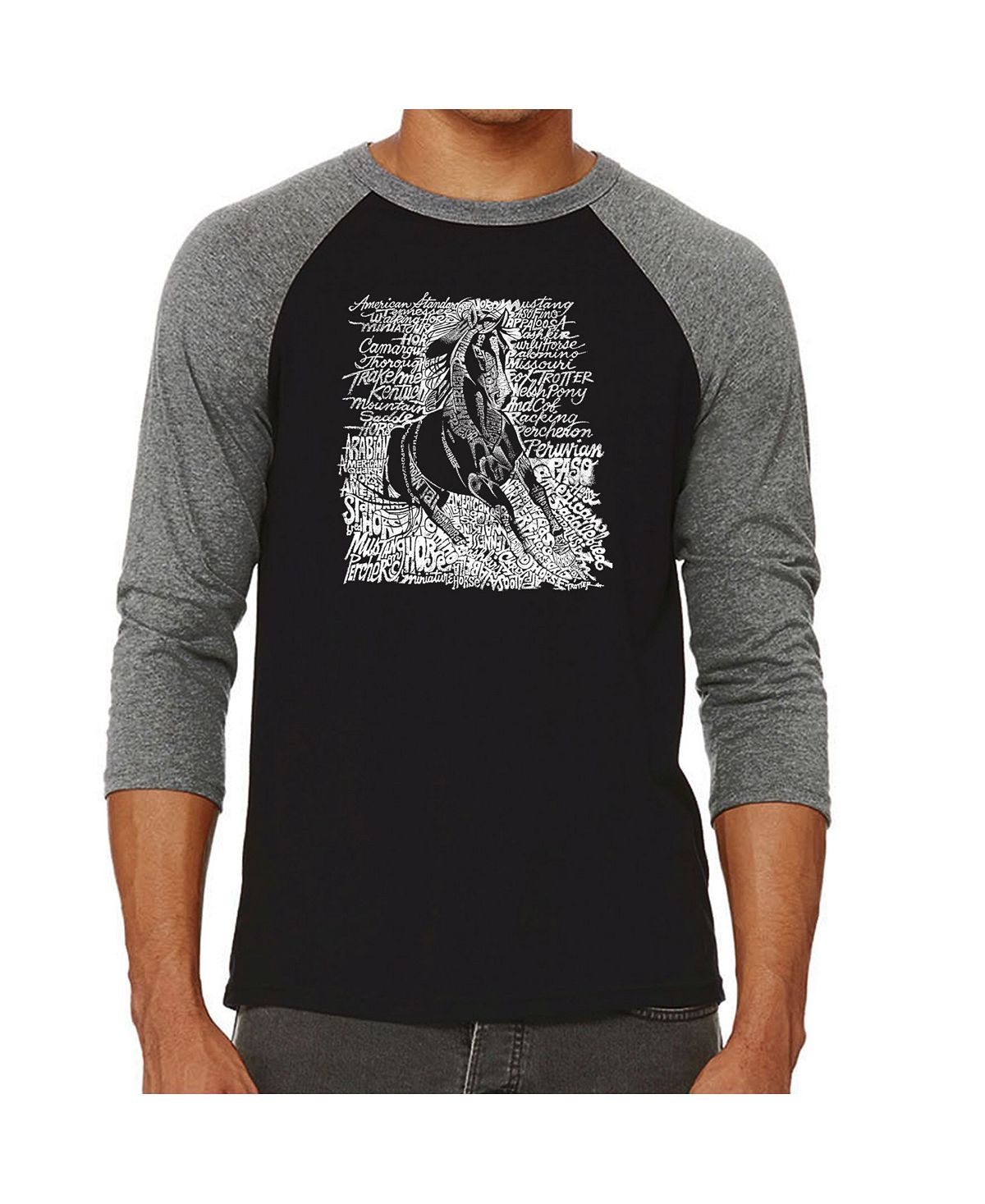 Популярные породы лошадей мужская футболка реглан word art LA Pop Art, серый