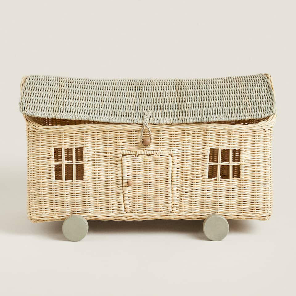 Дом-корзина на колесах Zara Home Rattan, коричневый корзина для детских вещей zara home square rattan натуральный