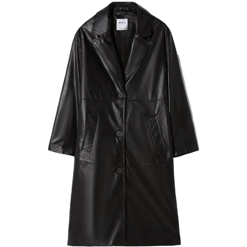 

Пальто Bershka Long Faux Leather, черный