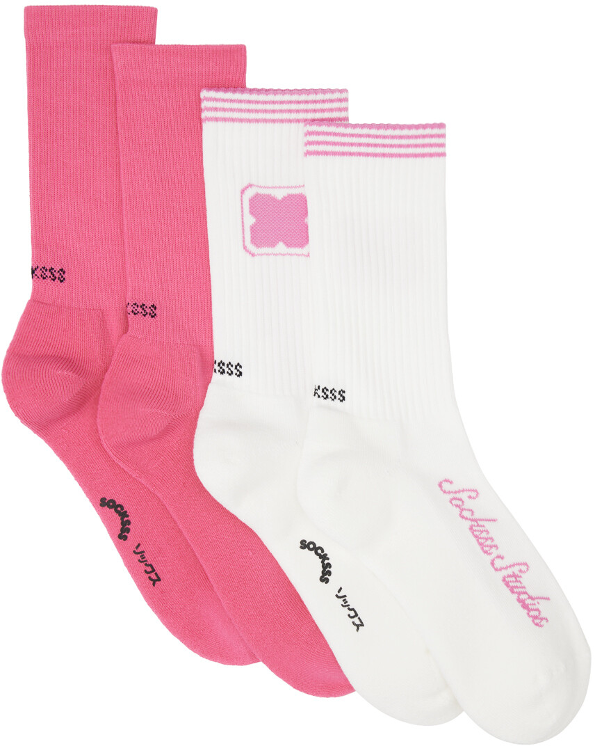 

Набор из двух розовых и белых носков SOCKSSS