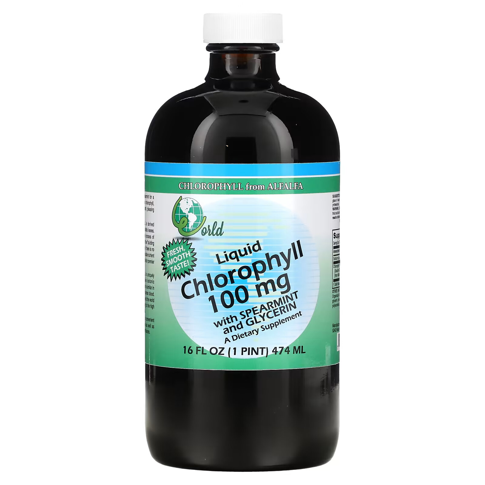 World Organic, жидкий хлорофилл с мятой и глицерином, 100 мг, 474 мл (16 жидк. унций) world organic жидкий хлорофилл 100 мг 474 мл 16 жидк унций