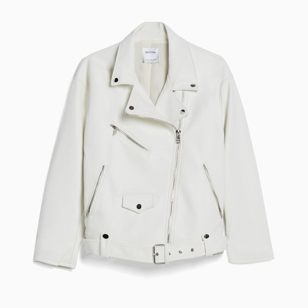 

Куртка Bershka Faux Leather Biker, белый