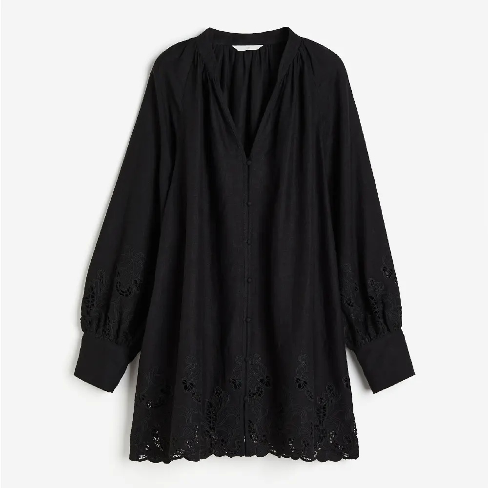 

Платье H&M Linen-blend With Eyelet Embroidery, черный